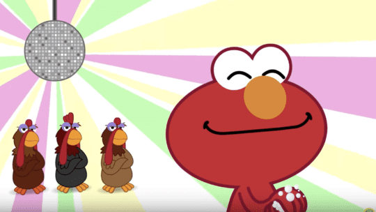 cartoon Elmo and disco ball