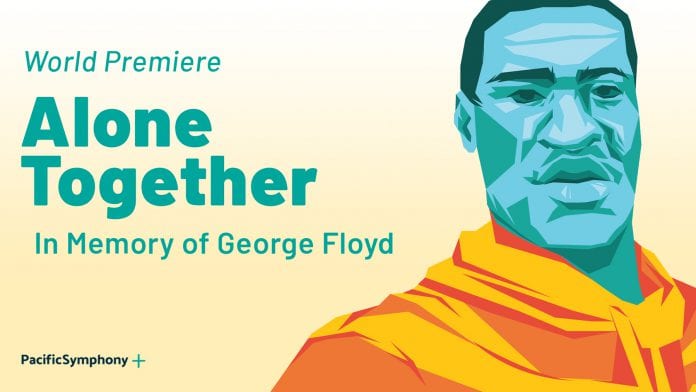 Pacific Symphony George Floyd promotional image for "Alone Together" featuring George Floyd portrait in orange and blue tones