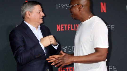 ted sarandos and dave chappelle meet and greet on the red carpet