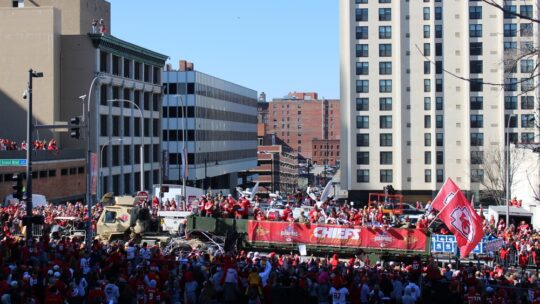 A Record Number of Fans Show their Support for The Kansas City Chiefs 2024 Superbowl Win at the Parade, near Grand Blvd and 8th Street.